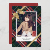 Red Pset Gift Wrapped & Gold Bow Cadeau Foto Feestdagenkaart (Voorkant / Achterkant)