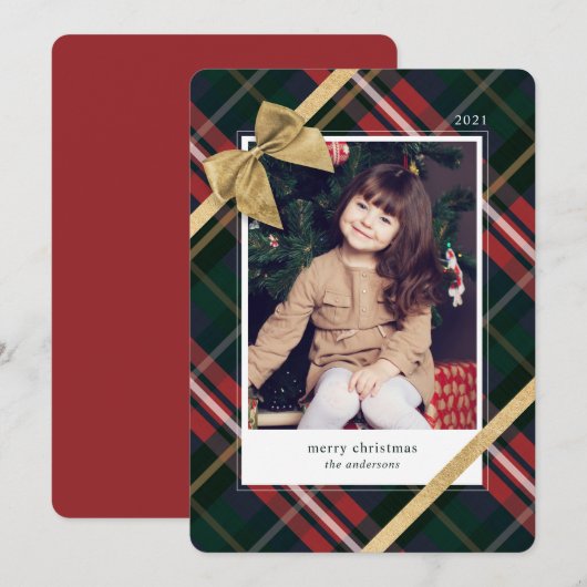 Red Pset Gift Wrapped & Gold Bow Cadeau Foto Feestdagenkaart (Voorkant / Achterkant)