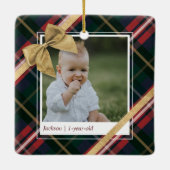 Red Pset Gift Wrapped & Gold Bow Cadeau Foto Keramisch Ornament (Achterkant)