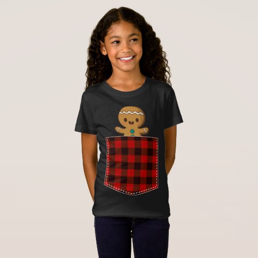 Red Pset Gingerbrood Cookie in Pocket Buffalo Chr T-shirt (Voorkant volledig)