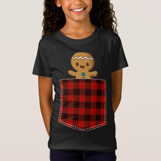 Red Pset Gingerbrood Cookie in Pocket Buffalo Chr T-shirt (Voorkant)