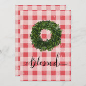 Red Pset Gingham Kerstmis Snow Wreater Feestdagenkaart (Voorkant / Achterkant)