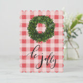 Red Pset Gingham Kerstmis Snow Wreater Feestdagenkaart (Staand voorkant)