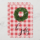 Red Pset Gingham Kerstmis Snow Wreater Feestdagenkaart (Voorkant / Achterkant)