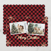 Red Pset Gold Snowflake-fotokerstkaarten Feestdagenkaart (Voorkant / Achterkant)