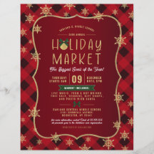 Red Pset Gold Snowflake Holiday Market Flyer