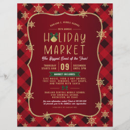 Red Pset Gold Snowflake Holiday Market Flyer