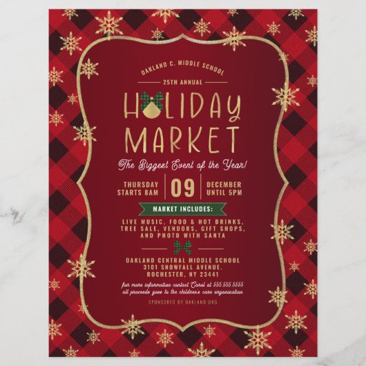 Red Pset Gold Snowflake Holiday Market Flyer (Voorkant)