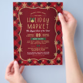 Red Pset Gold Snowflake Holiday Market Flyer (Hand)