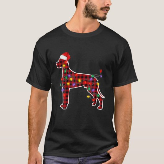 Red Pset Great Dane Dog Santa Hat-kerstlicht T-shirt (Voorkant)