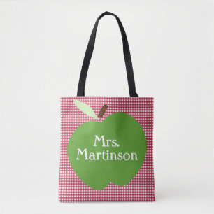 Red Pset / Green Apple / Personalized Teacher Tote Bag