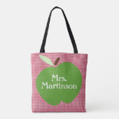 Red Pset / Green Apple / Personalized Teacher Tote Bag (Achterkant)