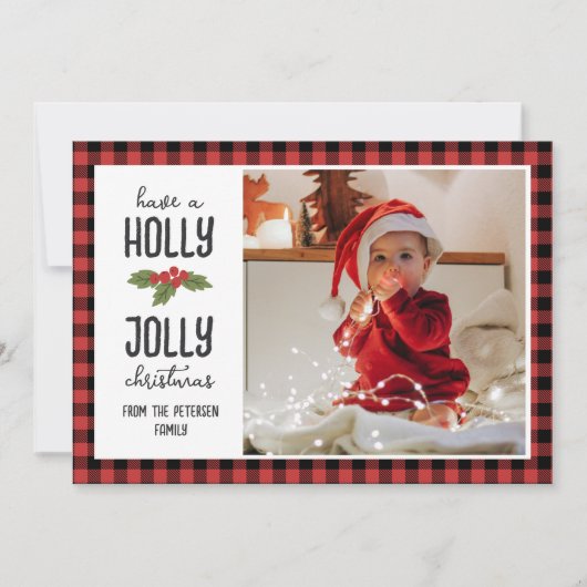 Red Pset heeft een Holly Jolly-kerstfoto Feestdagenkaart (Voorkant)