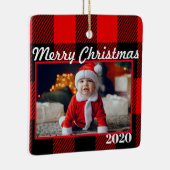 Red Pset kerstfoto 2 Sides Modern Keramisch Ornament (Rechts)