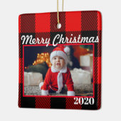 Red Pset kerstfoto 2 Sides Modern Keramisch Ornament (Links)