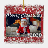 Red Pset kerstfoto 2 Sides Modern Keramisch Ornament (Achterkant)