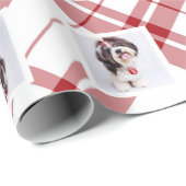 Red Pset Kerstmis Hoiday Square Foto aangepast Cadeaupapier (Rol Hoek)