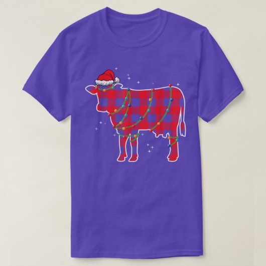 Red Pset Koe Bull kerstlampjes Funny Xmas San T-shirt (Design voorkant)