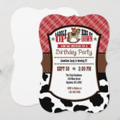 Red Pset Koeienhuid Cowboy Birthday Invite Kaart (Voorkant / Achterkant)