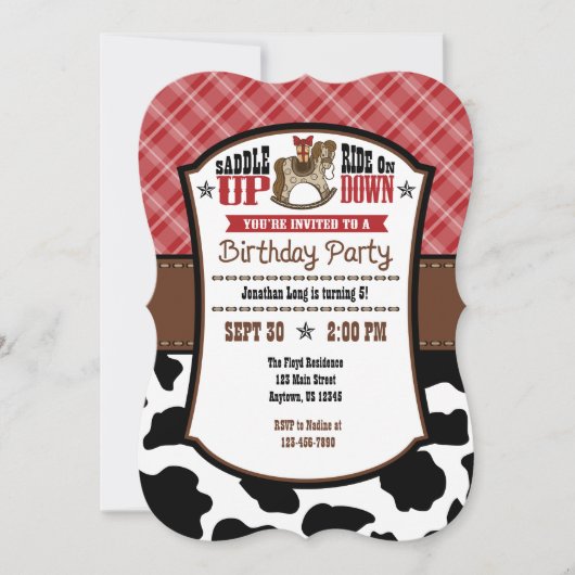Red Pset Koeienhuid Cowboy Birthday Invite Kaart (Voorkant)