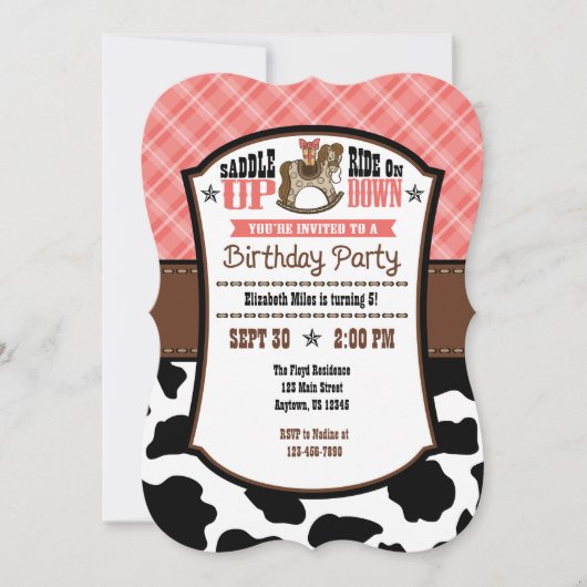 Red Pset Koeienhuid Cowboy Birthday Invite Kaart (Voorkant)