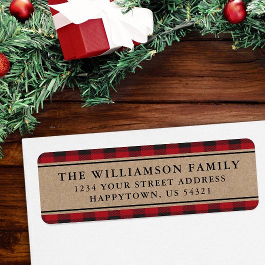 Red Pset Kraft Holiday Return Address Labels