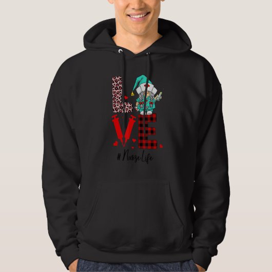 Red Pset Leopard Pattern Love Valentijn Gnome Nur Hoodie (Voorkant)