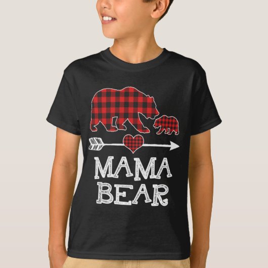 Red Pset Mama Beer 1 Cub Matching Buffalo Pajam T-shirt (Voorkant)