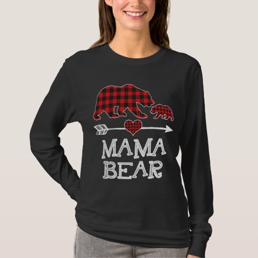 Red Pset Mama Beer 1 Cub Matching Buffalo Pajam T-shirt (Voorkant)