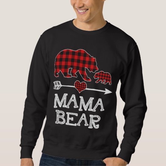 Red Pset Mama Beer 1 Cub Matching Buffalo Pajam Trui (Voorkant)
