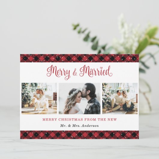 Red Pset Merry en huwelijkskerstKaart Feestdagenkaart (Staand voorkant)