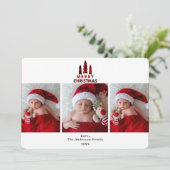 Red Pset Merry kerstfeestdag 3 Foto's Foto Kaart (Staand voorkant)