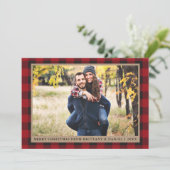 Red Pset Merry kerstkraft Couple Foto Feestdagenkaart (Staand voorkant)