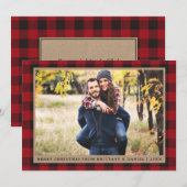 Red Pset Merry kerstkraft Couple Foto Feestdagenkaart (Voorkant / Achterkant)