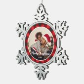 Red Pset met kerstmis Tin Sneeuwvlok Ornament (Rechts)