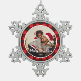 Red Pset met kerstmis Tin Sneeuwvlok Ornament