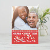 Red Pset Mr. & Mrs. Kerstfotokaart Feestdagenkaart (Staand voorkant)