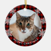Red Pset Pattern Cat Photo Meowy Kerstmis Keramisch Ornament (Voorkant)