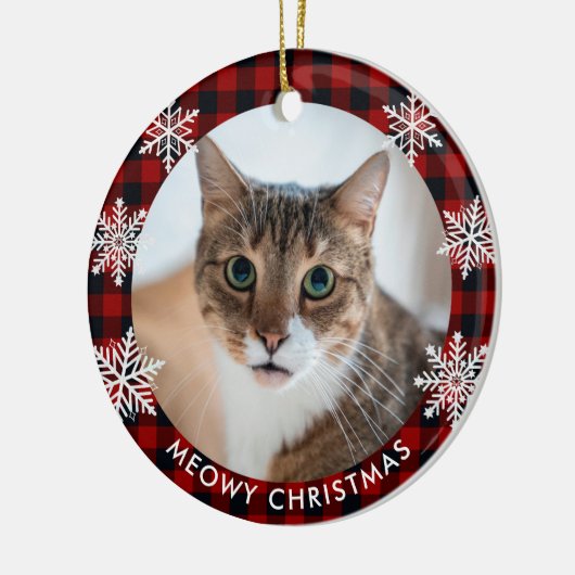 Red Pset Pattern Cat Photo Meowy Kerstmis Keramisch Ornament (Links)