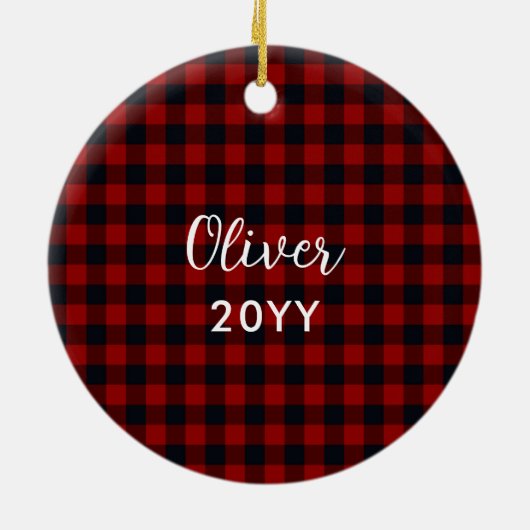 Red Pset Pattern Cat Photo Meowy Kerstmis Keramisch Ornament (Achterkant)