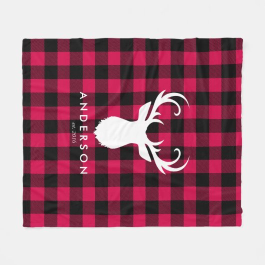 Red Pset Pattern en Deer Kerstmis Fleece Deken (Voorkant (Horizontaal))