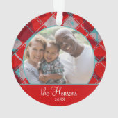 Red Pset Pattern Foto met Kerstmis Ornament (achterkant)