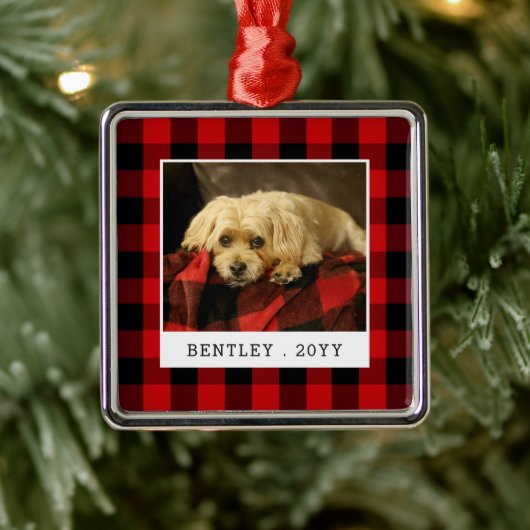Red Pset Pet Photo Holiday Metalen Ornament (Boom)