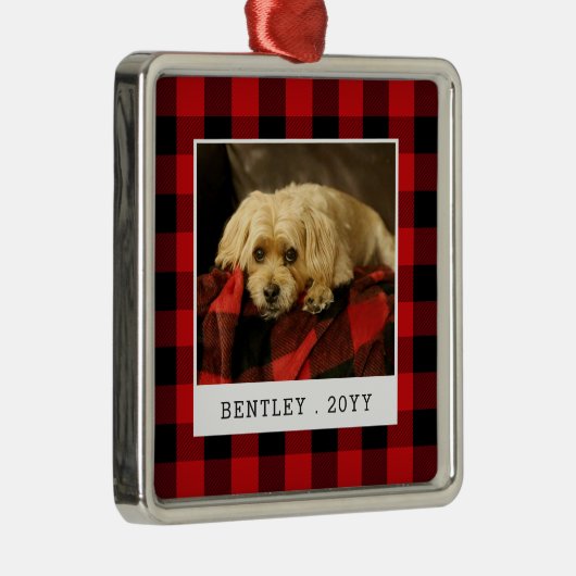 Red Pset Pet Photo Holiday Metalen Ornament (Rechts)