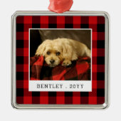Red Pset Pet Photo Holiday Metalen Ornament (Voorkant)