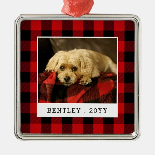 Red Pset Pet Photo Holiday Metalen Ornament (Voorkant)