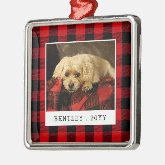 Red Pset Pet Photo Holiday Metalen Ornament (Links)