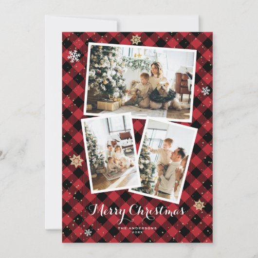 Red Pset Photo Collage Merry-kerstkaarten Feestdagenkaart (Voorkant)