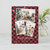 Red Pset Photo Collage Merry-kerstkaarten Feestdagenkaart (Staand voorkant)