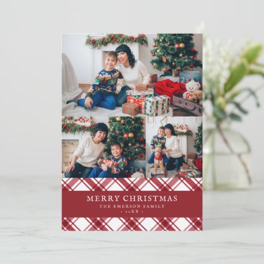 Red Pset Photo met kerstfeestdag Kaart (Staand voorkant)